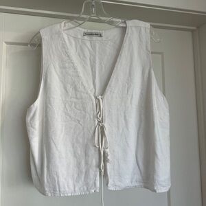Abercrombie & Fitch White Tie Front Linen Top